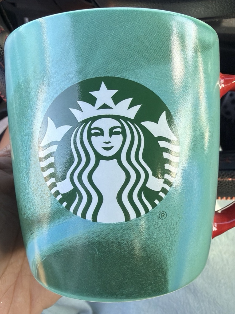 Starbucks Blue Green Swirl Red Handle Siren Logo Mug 11oz 2024